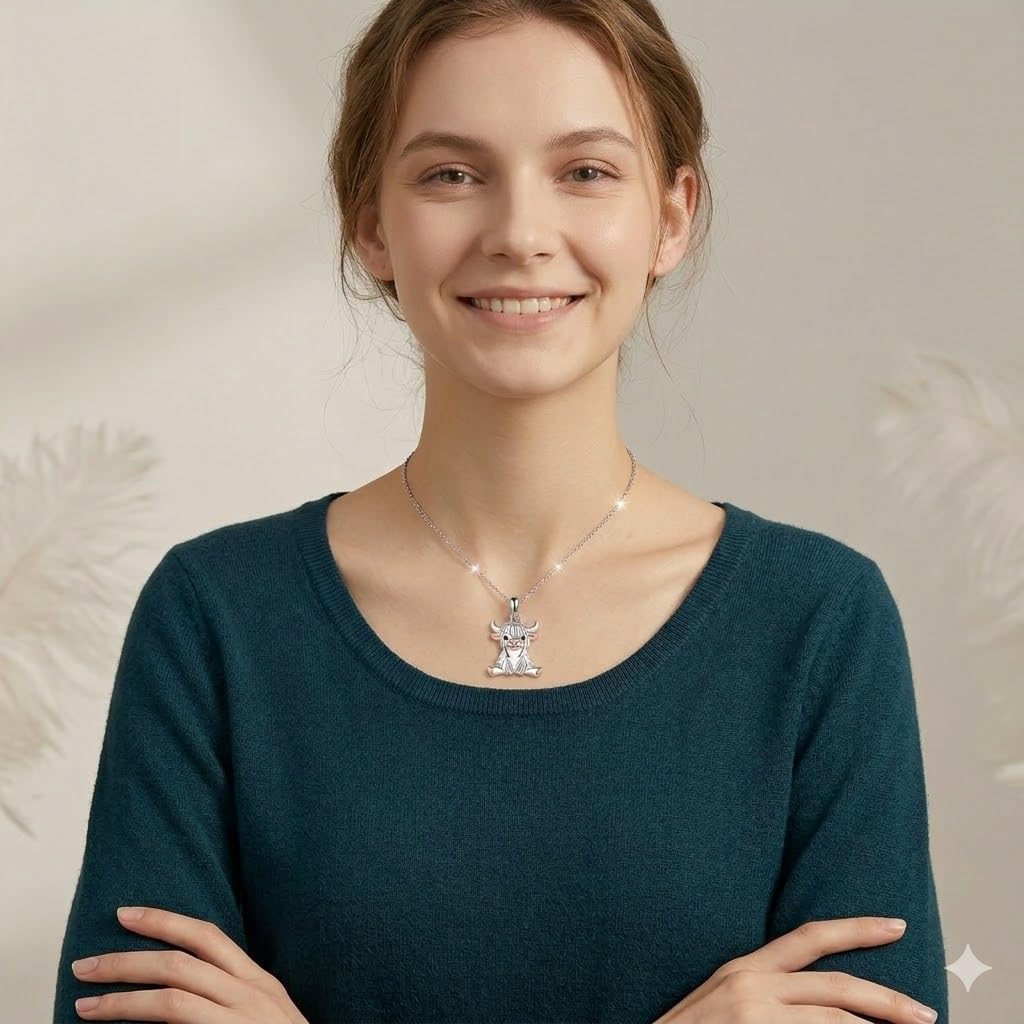 SUPAC Unique & Fashionable Cartoon Cow Necklace with Flower Pendant in White K