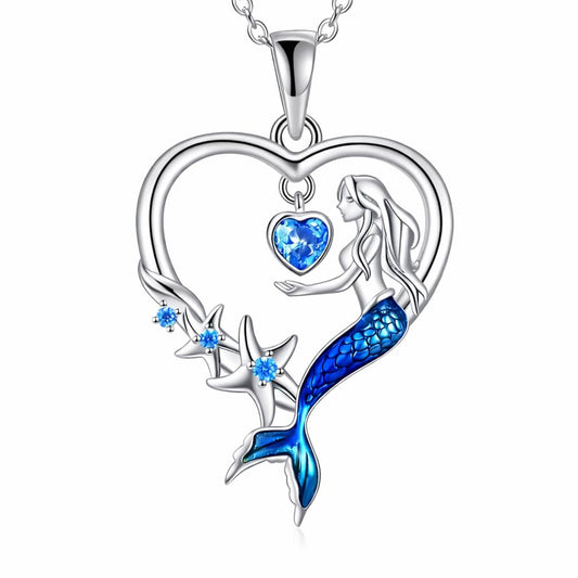 SUPAC Heart of the Sea Mermaid Pendant Necklace, Starfish and Blue Fin - with Multiple Colors