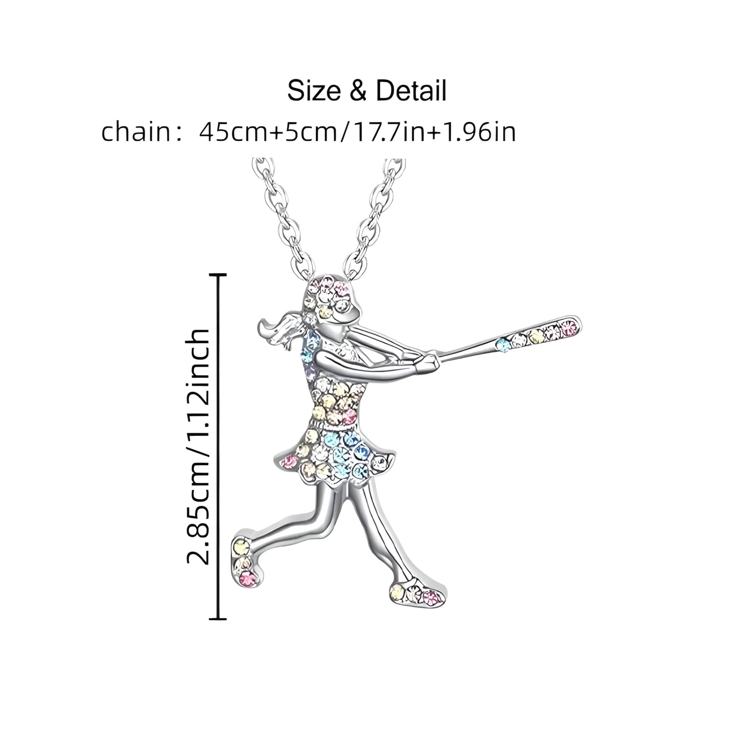 Sports Heart Necklace, 9 Different Sport Options: Basketball, Jumping Cheerleader, Gymnast, Softball, Volleyball, Ballet Ballerina, Runner, Sports Accessories Birthday Gift- Simulated Rainbow Diamonds, Christmas, Birthday or Party Gift