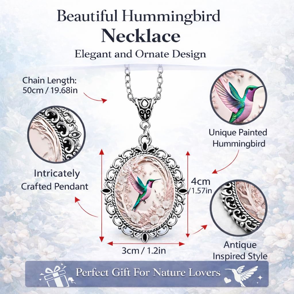 SUPAC Stunning Hummingbird Pendant Necklace - Two Humming Birds Searching for Flower - Fashionable Alloy Jewelry with Delicate Details - Birthday, Party, Gift Idea for Her