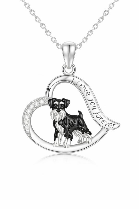 SUPAC Schnauzer Dog Heart Pendant Necklace, Stainless Steel, Crystal Accent, I Love You Forever, 19.7 inch Chain