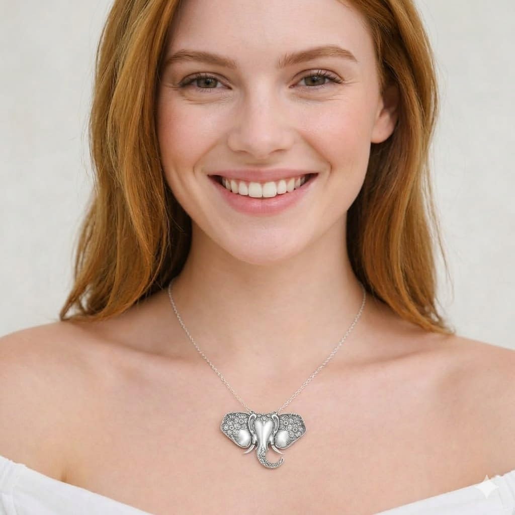 SUPAC Elephant Necklace, Silver Design - Elephant Lovers' Gift