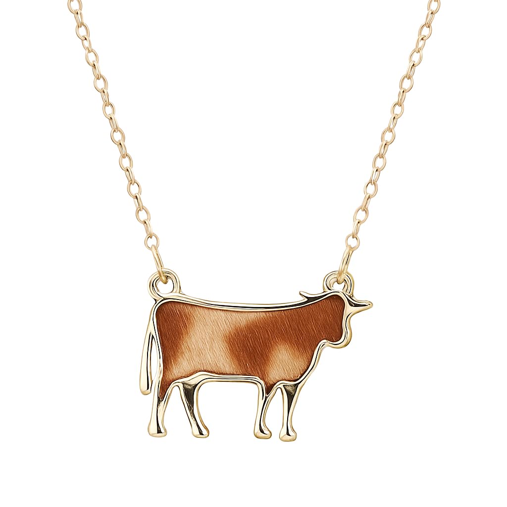 SUPAC Western Farm Animal Pendant Necklace, Cow, Horse, Goat, and Pig Hide - Silver Chain, 15.35 inch + 1.97 inch Extension