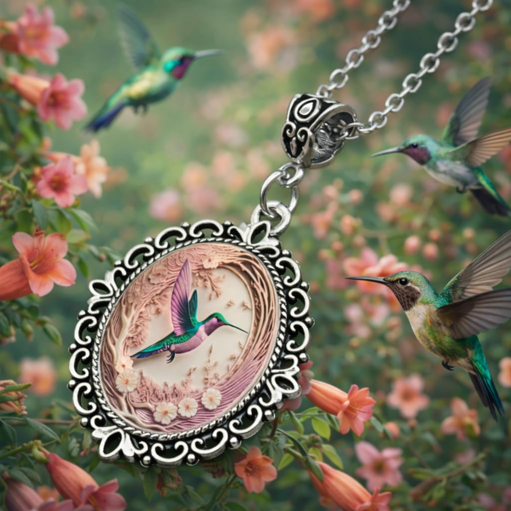 SUPAC Stunning Hummingbird Pendant Necklace - Two Humming Birds Searching for Flower - Fashionable Alloy Jewelry with Delicate Details - Birthday, Party, Gift Idea for Her
