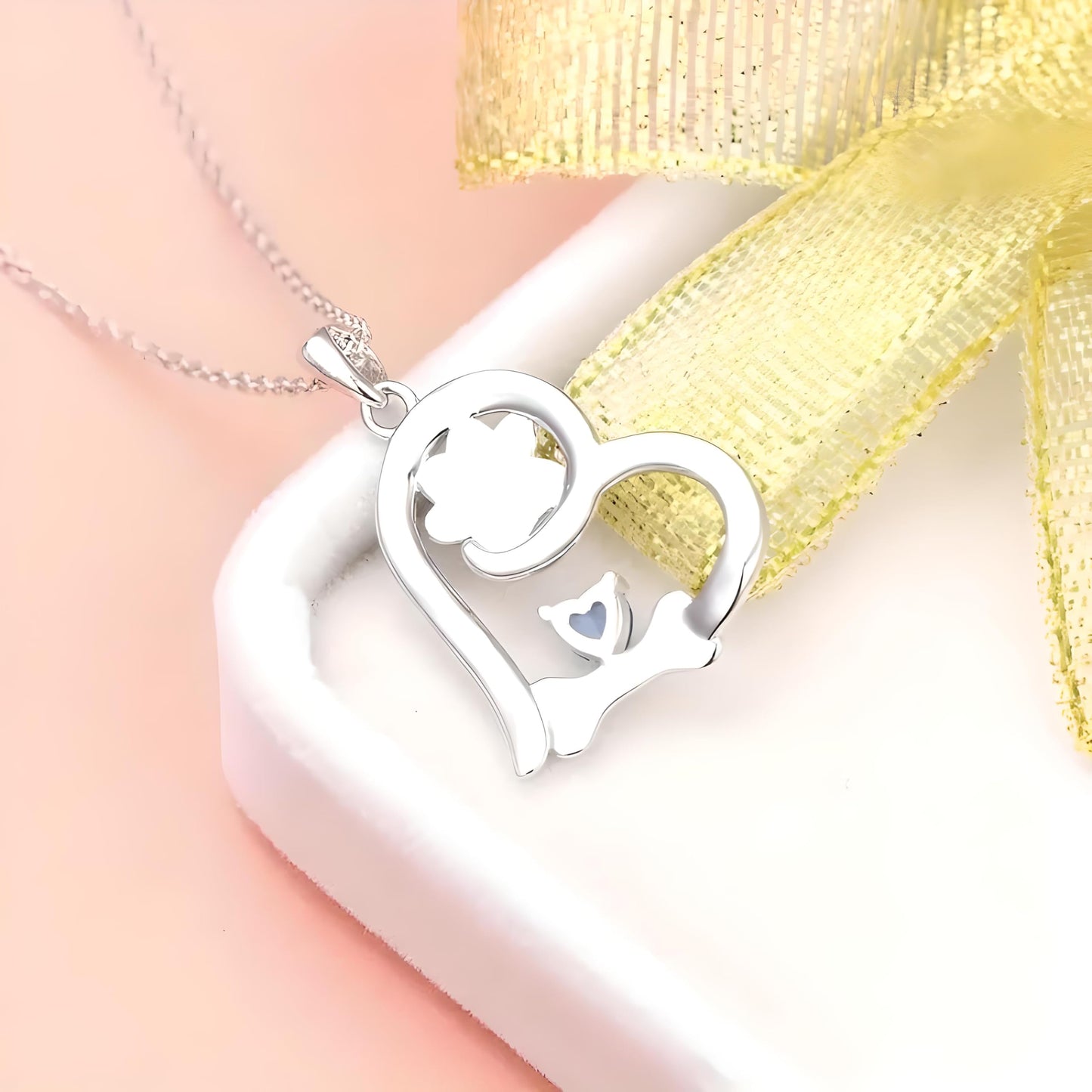 SUPAC Dog Paw Love Pendant Necklace, to the moon and back, I love you- Jewlery Gift for Birthdays or Christmas. Multiple Color Options of Simulated Diamond