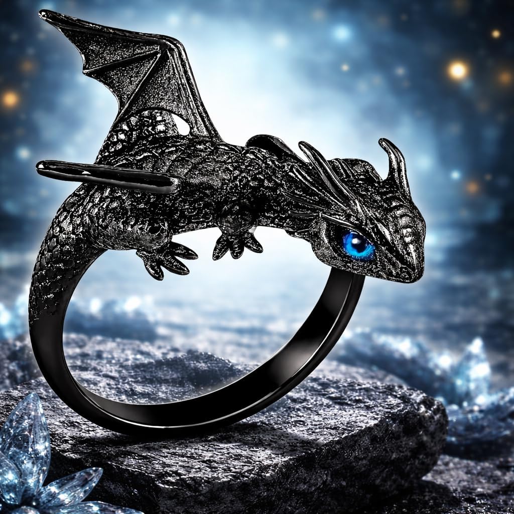 SUPAC Whimsical Silver Flying Dragon Ring - Unique Animal Shape Design, Adjustable Index Finger Ring for Men or Women, Cute Personality Statement Jewelry, Niche Fashion Accessory