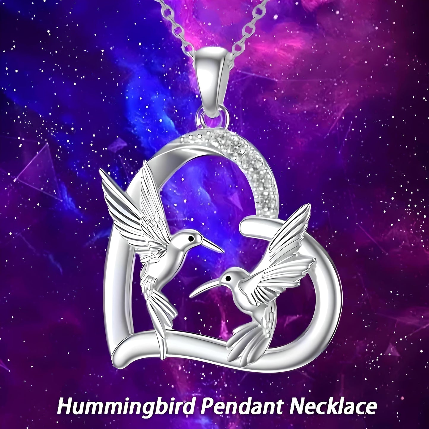 SUPAC Sterling Silver Hummingbird Heart Pendant Necklace, Crystal Accent, Chain Included