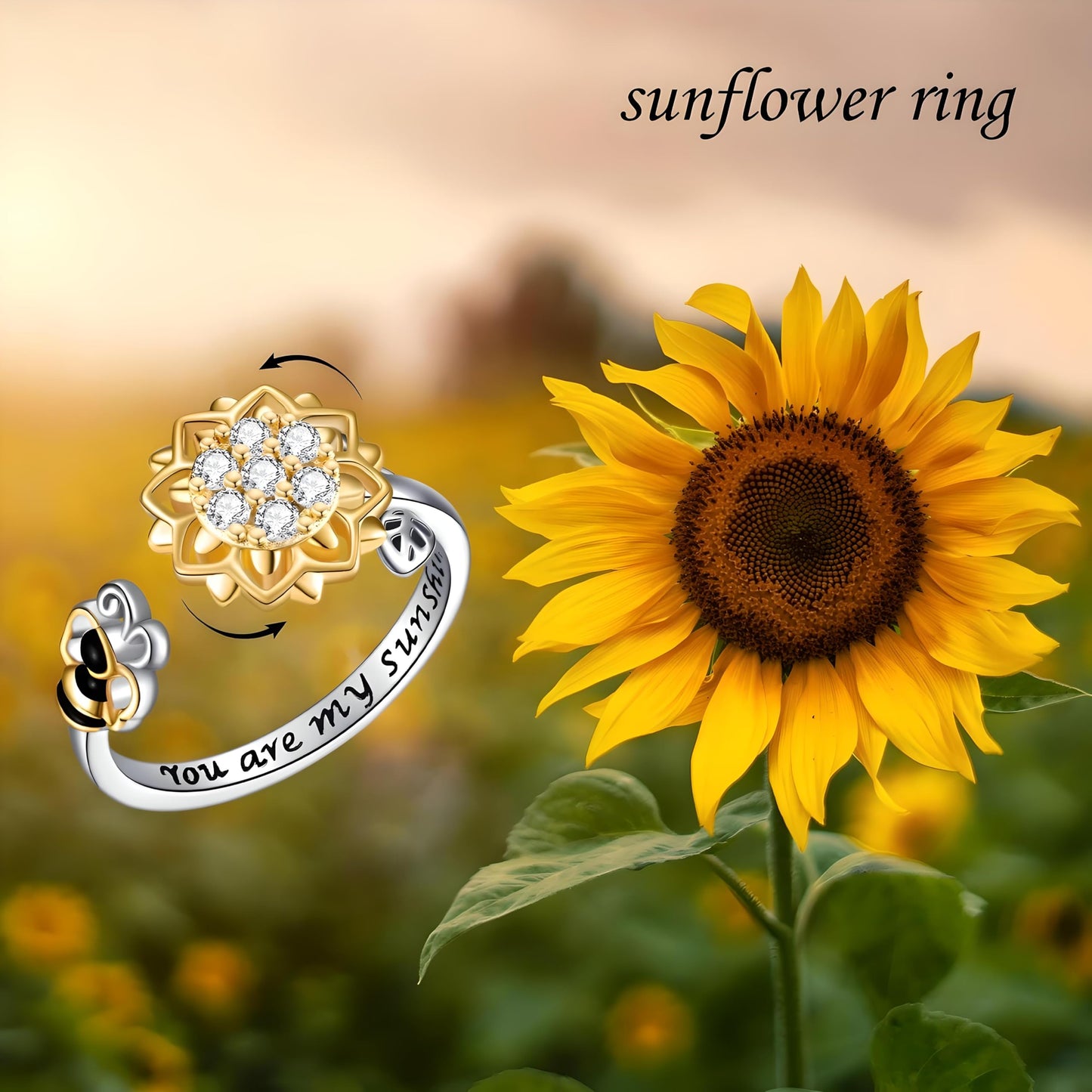SUPAC You Are My Sunshine Sunflower and Bumble Bee Heart Pendant Necklace for Women, Dainty Jewelry, Birthday or Christmas Gift