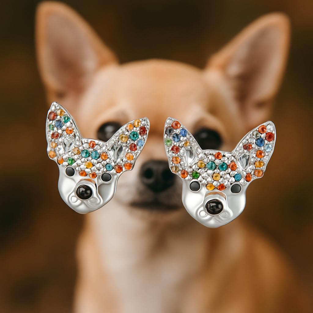 Dog Lovers' Earrings, Different Dog Breed Stud Earrings with Crystals, Rose Gold and Silver Tone - Party, Birthday, or Christmas Gift