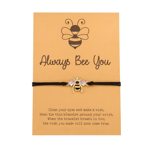 SUPAC Animal and Sport Friendship Bracelet, Always Bee You Wish Bracelet, Black Adjustable String, Decorative Animal Charms, 6.2-11.8 inches (Bee)