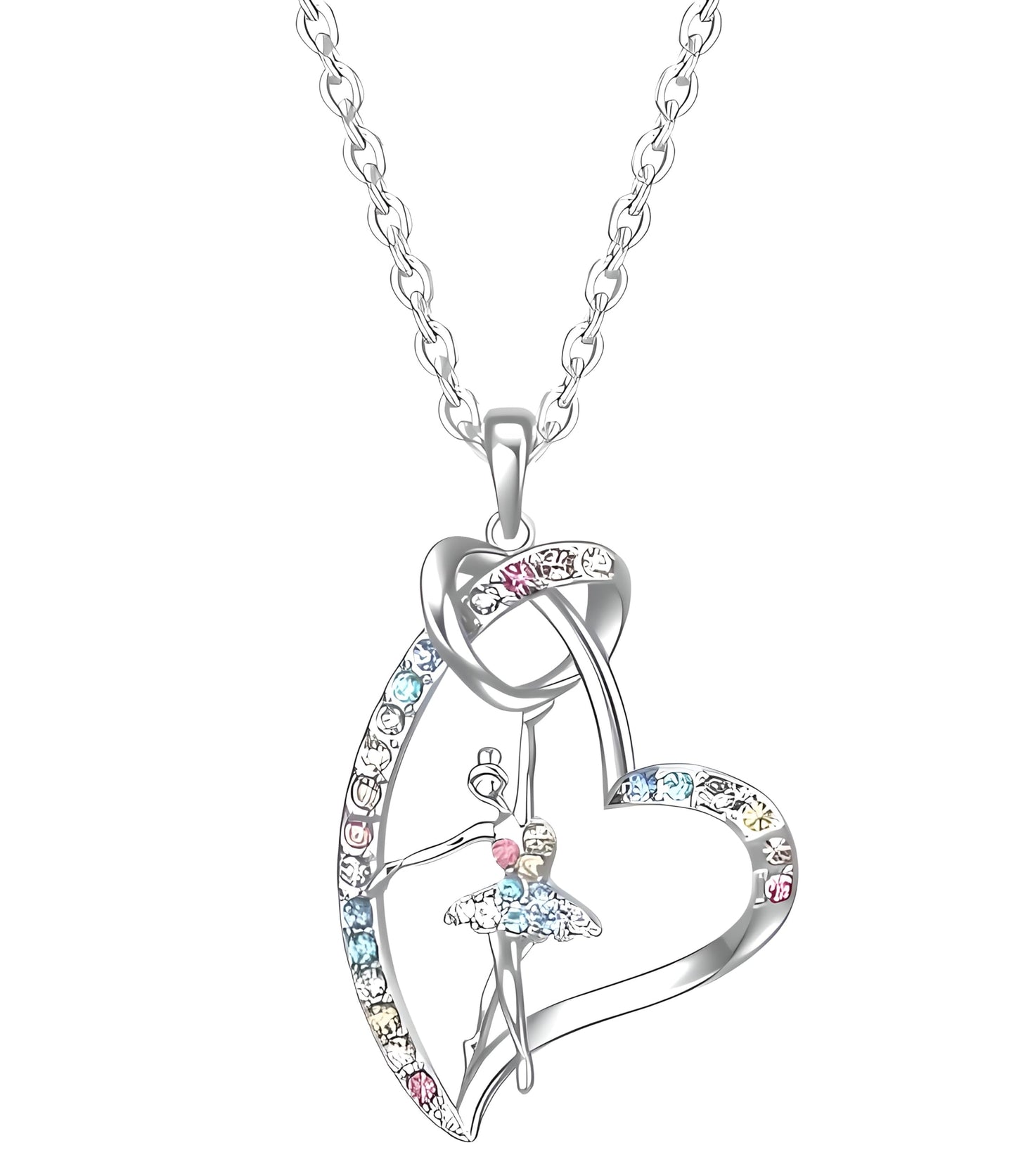 Sports Heart Necklace, 9 Different Sport Options: Basketball, Jumping Cheerleader, Gymnast, Softball, Volleyball, Ballet Ballerina, Runner, Sports Accessories Birthday Gift- Simulated Rainbow Diamonds, Christmas, Birthday or Party Gift