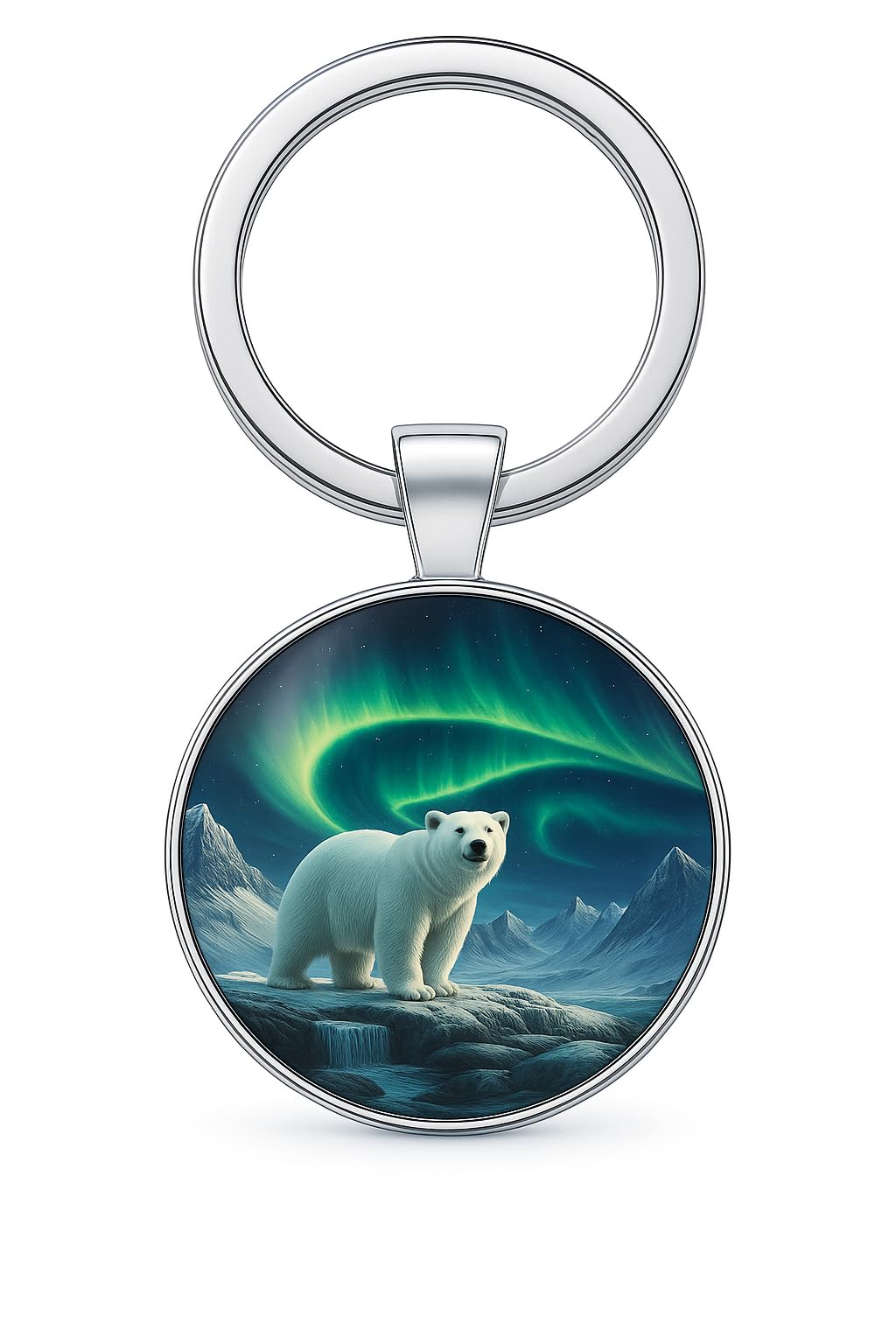 SUPAC 1pc Unique Bear With Forest Background Shaped Metal Keychain - Fashionable Circular Animal Keyring for Men and Friends