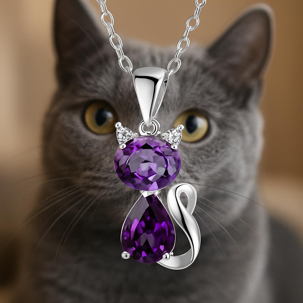SUPAC Pink Shiny Cat Pendant Necklace Jewlery, Gift for Women or Men, Birthday, Christmas or Party Gift - Delicate Exquisite Collar Charm