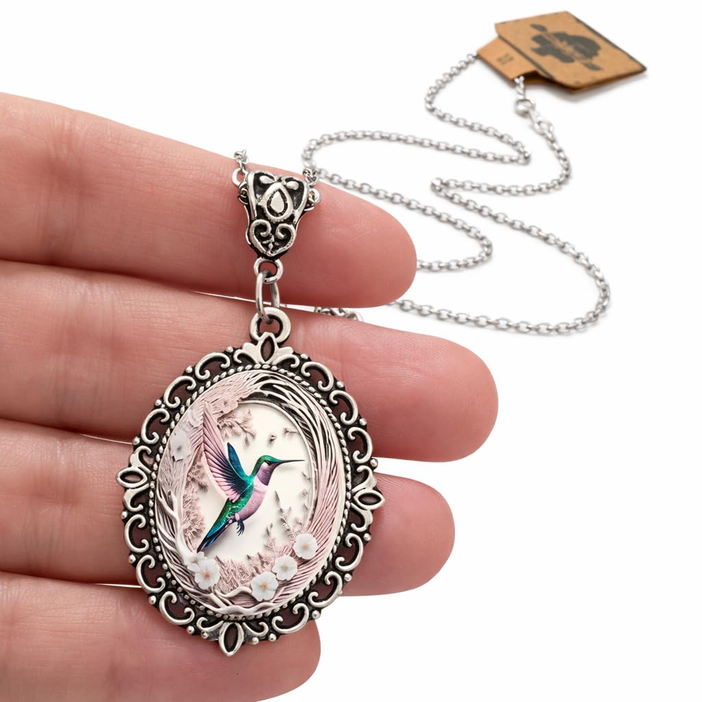 SUPAC Stunning Hummingbird Pendant Necklace - Two Humming Birds Searching for Flower - Fashionable Alloy Jewelry with Delicate Details - Birthday, Party, Gift Idea for Her