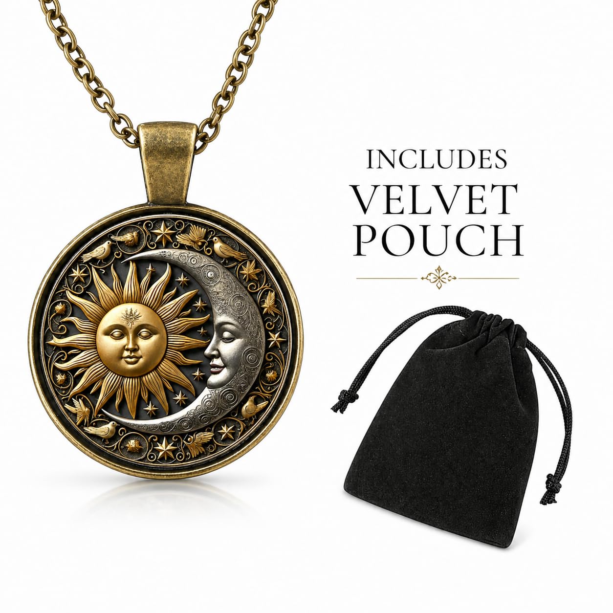 1pc Stunning Round Pendant Necklace - Unique Sun & Moon Pattern, Oil Painting Style Glass Mosaic, Alloy Construction, Trendy Sweater Chain, Fashionable Gift for Women - Christmas or Birthday Gift