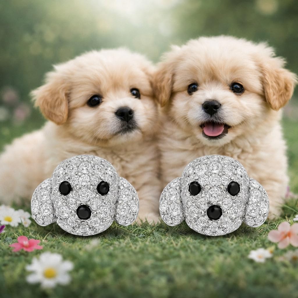 Dog Lovers' Earrings, Different Dog Breed Stud Earrings with Crystals, Rose Gold and Silver Tone - Party, Birthday, or Christmas Gift