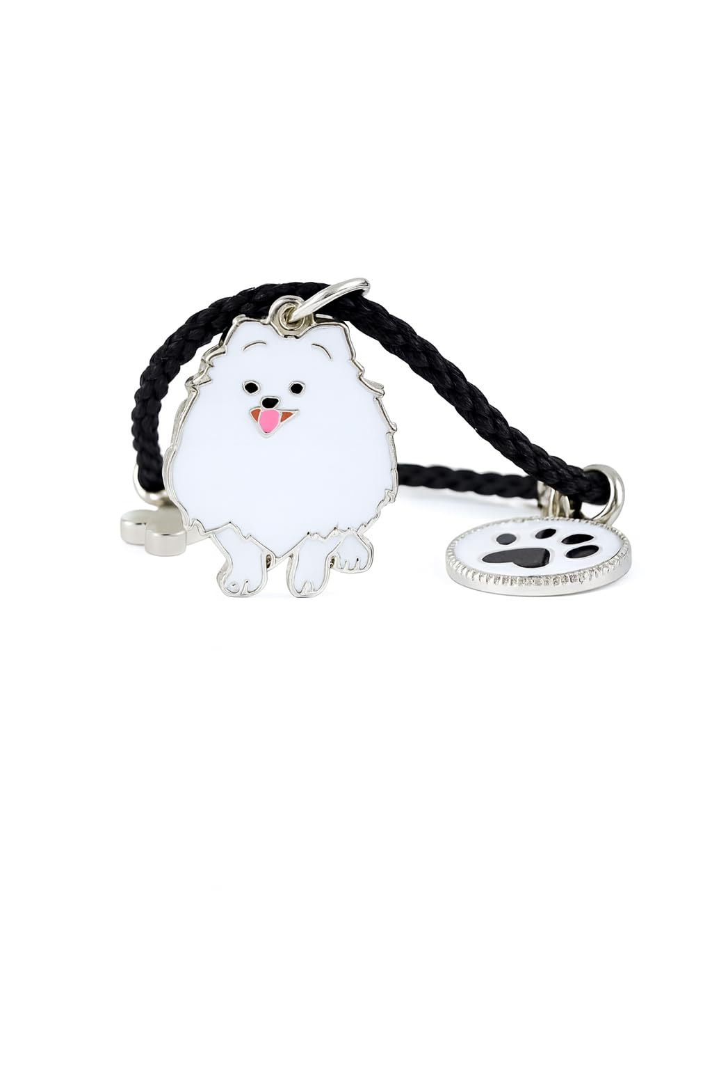 Pet Charm Bracelet with Dog Charms, Black Braided Band, I Love Dogs Design - Dog Lovers' Bracelet - Different Breeds of Dogs, Pet Lover Gift for Birthday and Holiday, Durable and Long-Lasting, Hypoallergenic and Nickel-Free, Everyday Wear (Pomeranian)