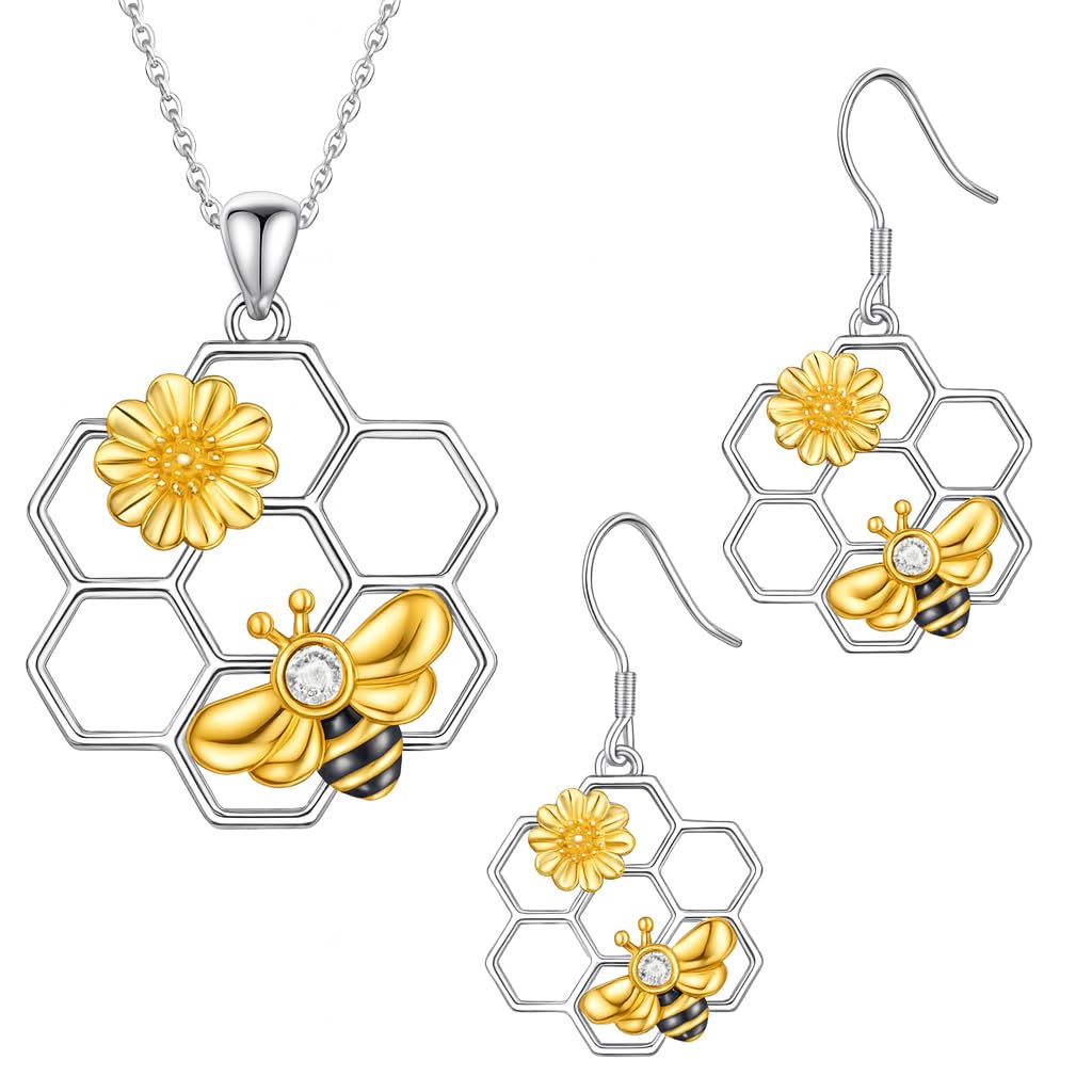 SUPAC You Are My Sunshine Sunflower and Bumble Bee Heart Pendant Necklace for Women, Dainty Jewelry, Birthday or Christmas Gift