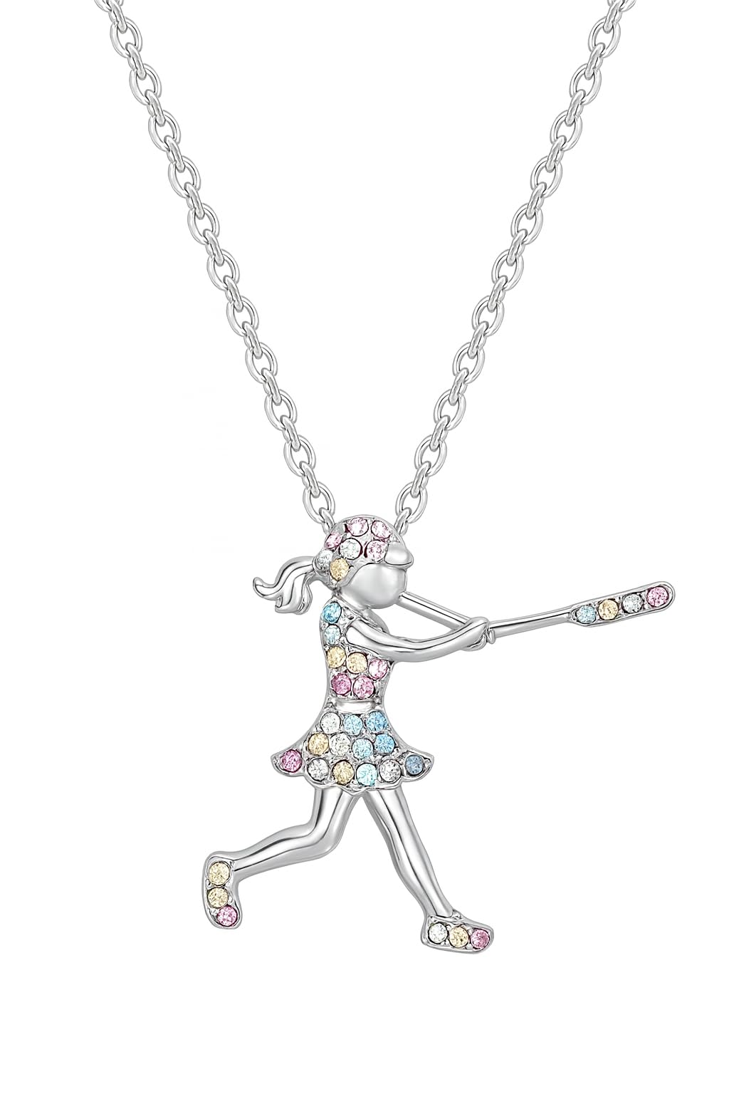 Sports Heart Necklace, 9 Different Sport Options: Basketball, Jumping Cheerleader, Gymnast, Softball, Volleyball, Ballet Ballerina, Runner, Sports Accessories Birthday Gift- Simulated Rainbow Diamonds, Christmas, Birthday or Party Gift