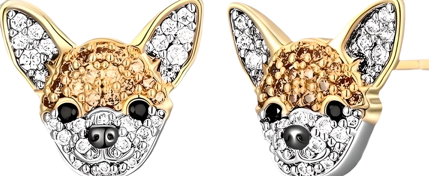 Dog Lovers' Earrings, Different Dog Breed Stud Earrings with Crystals, Rose Gold and Silver Tone - Party, Birthday, or Christmas Gift