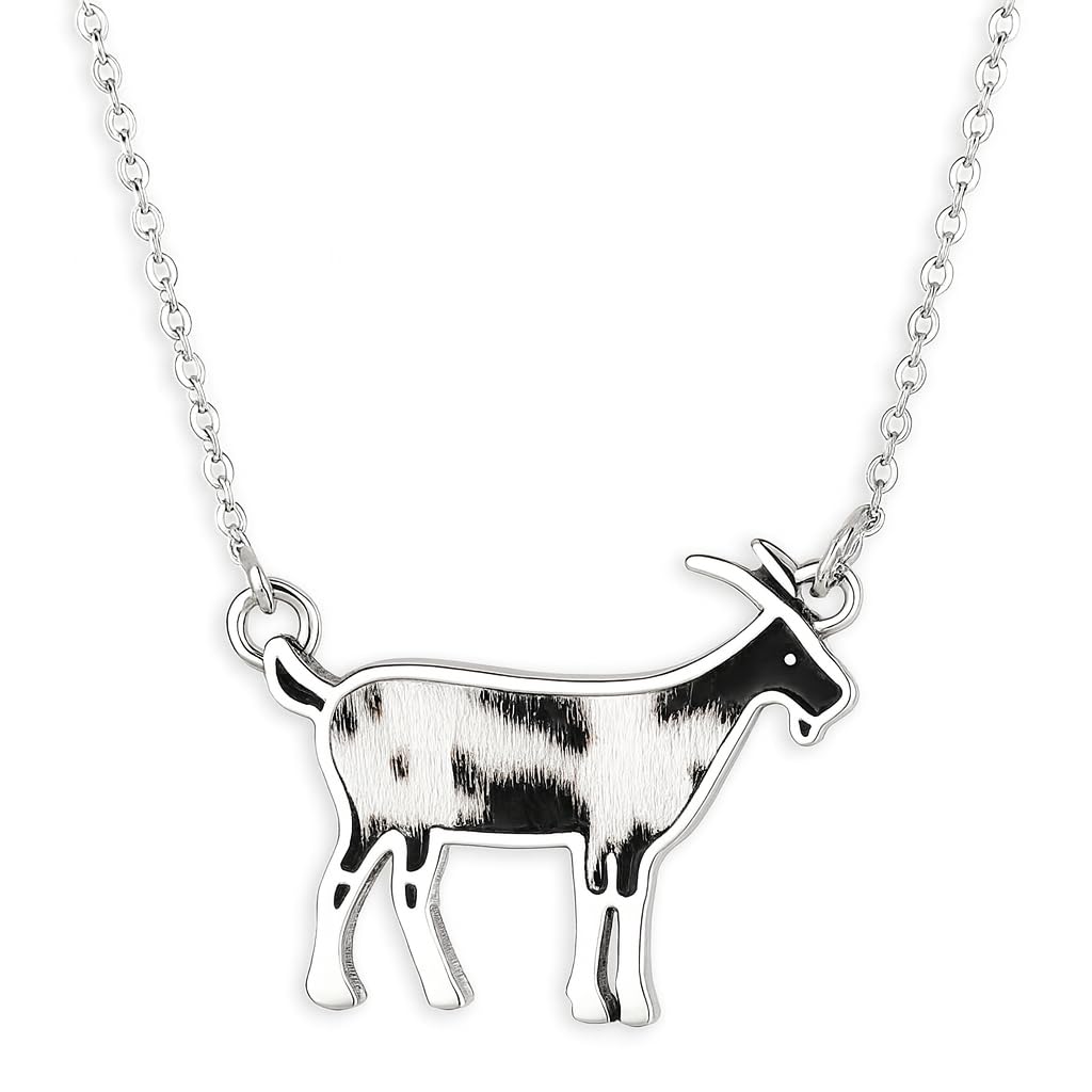 SUPAC Western Farm Animal Pendant Necklace, Cow, Horse, Goat, and Pig Hide - Silver Chain, 15.35 inch + 1.97 inch Extension