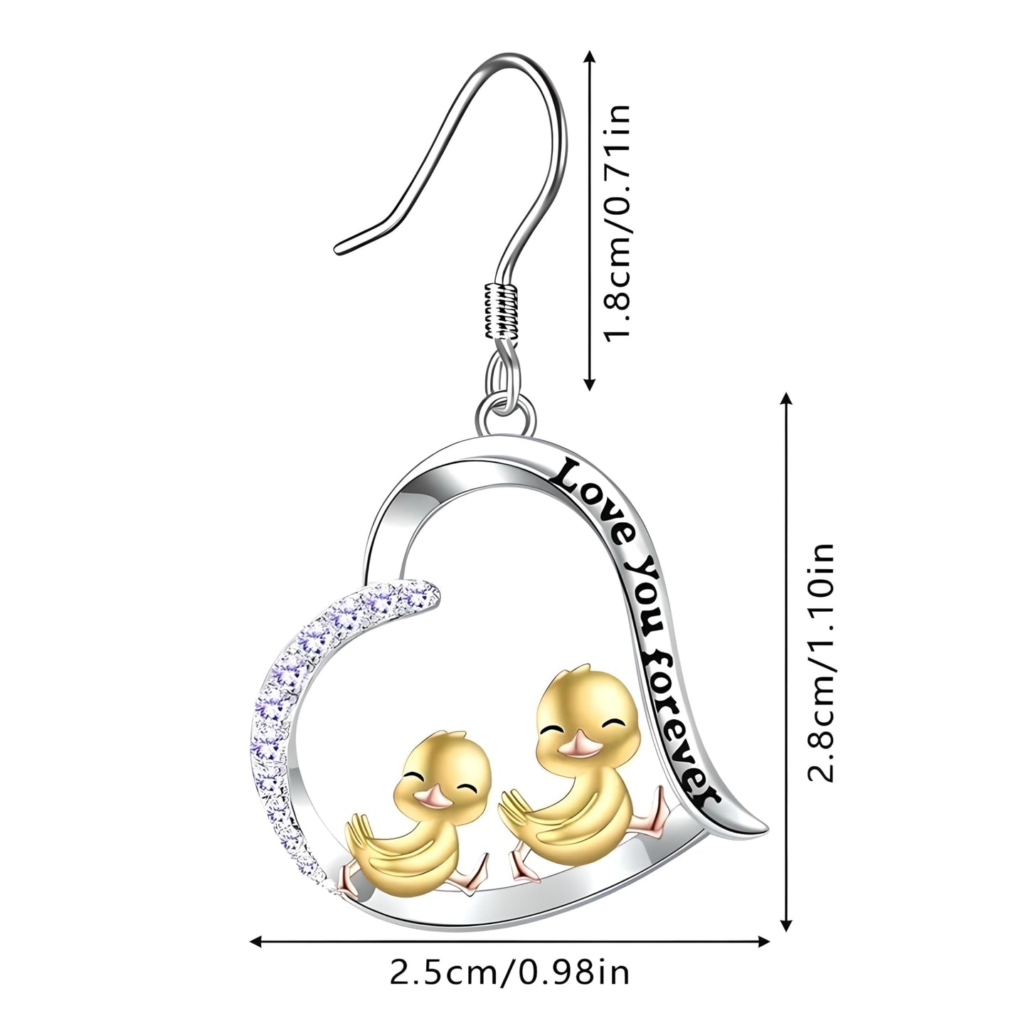 SUPAC Unique Heart-Shaped Duckling Pendant Necklace - Get Your Ducks in a Row! Forever in my heart -Exquisite Rhinestones, Plated White K Alloy, Fashionable Birthday Graduation Gift for Her