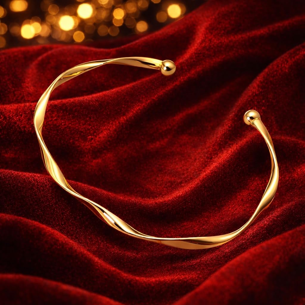 SUPAC Luxurious Twist Open Cuff Bangle - Adjustable, Minimalist Fashion, Golden Bracelet For Women - Elegant, Simple, and Versatile Accessory for Any Occasion - Christmas or Birthday Gift
