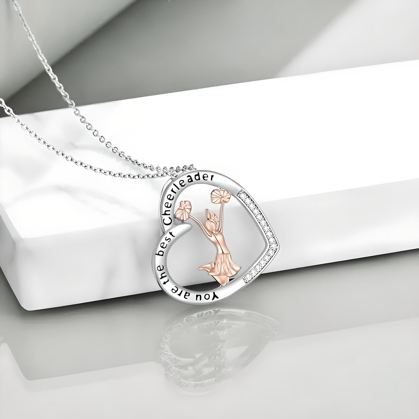 Sports Heart Necklace, 9 Different Sport Options: Basketball, Jumping Cheerleader, Gymnast, Softball, Volleyball, Ballet Ballerina, Runner, Sports Accessories Birthday Gift- Simulated Rainbow Diamonds, Christmas, Birthday or Party Gift