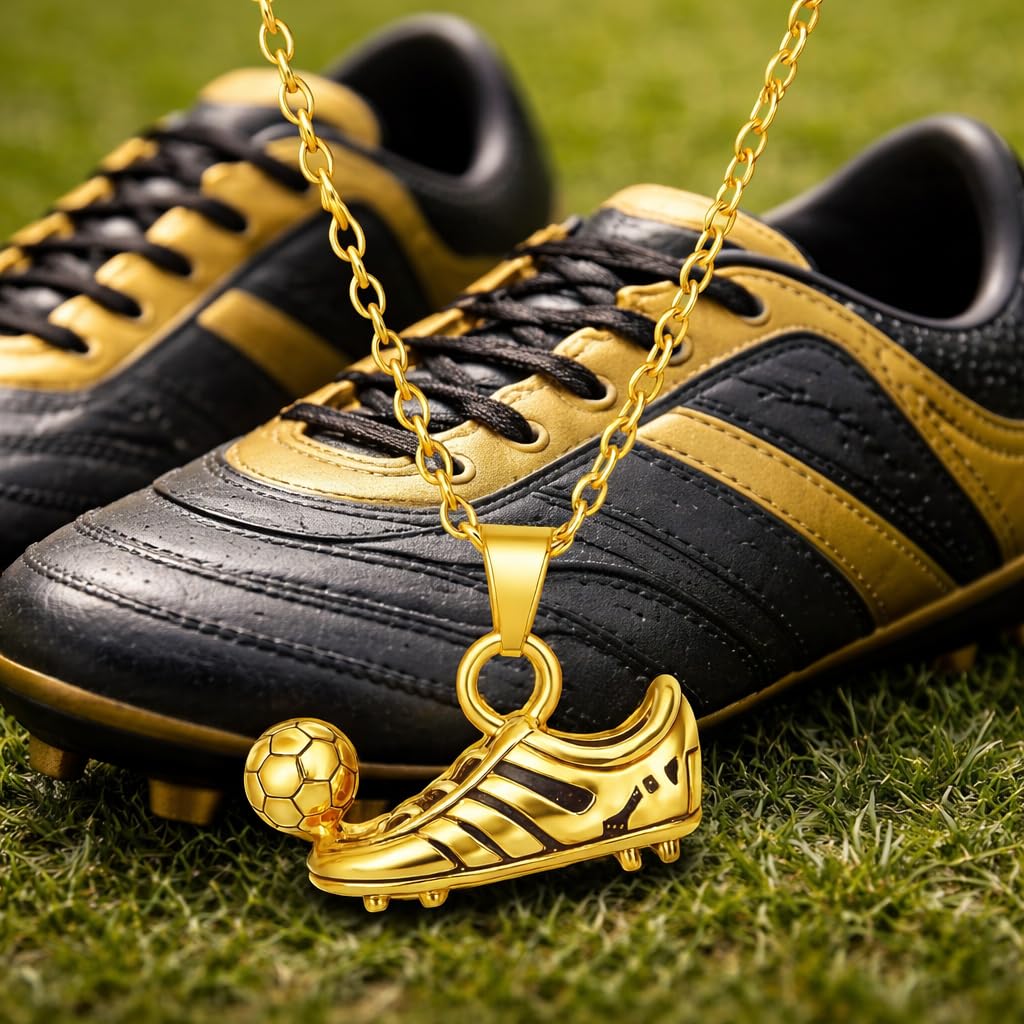 Soccer Cleats and Ball Silver or Gold Necklace – Show Your Love for the Beautiful Game!", - Score Style Points On and Off the Field! Stainless Steel Soccer Fan Pendant - Hip-Hop Street Style Necklace, Durable & Fashion-Forward SUPAC