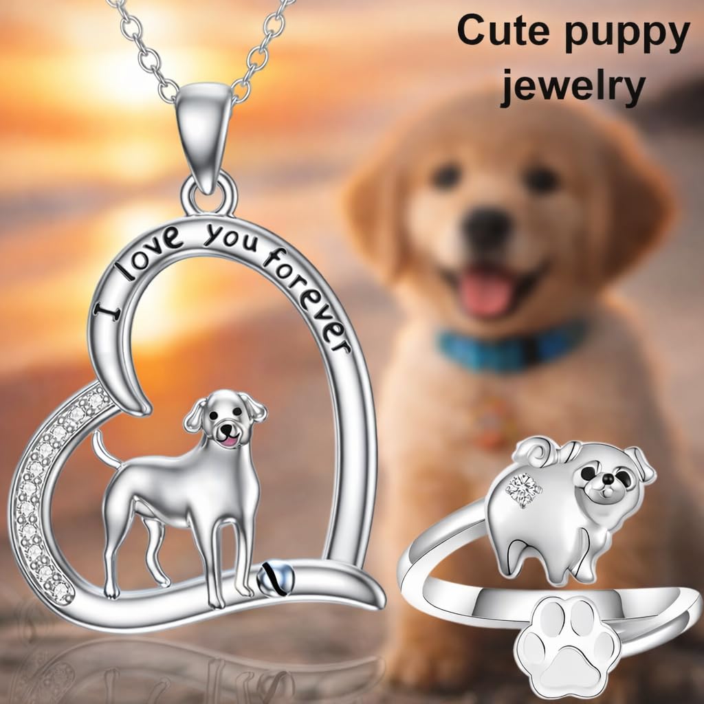 SUPAC German Shepherd, Yorkie, Pug Dog Paw Adjustable Ring, Sterling Silver, Paw Print Design with Crystal Accents - Christmas, Birthday, or Party Ring