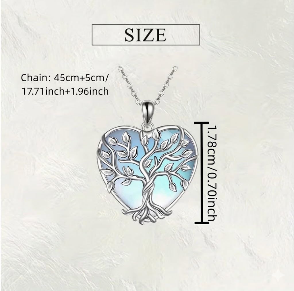 SUPAC Tree of Life Jewelry Set, Blue Crystal Heart Design, Silver-Tone Necklace Bracelet Earrings Keychain, 4-Piece Set