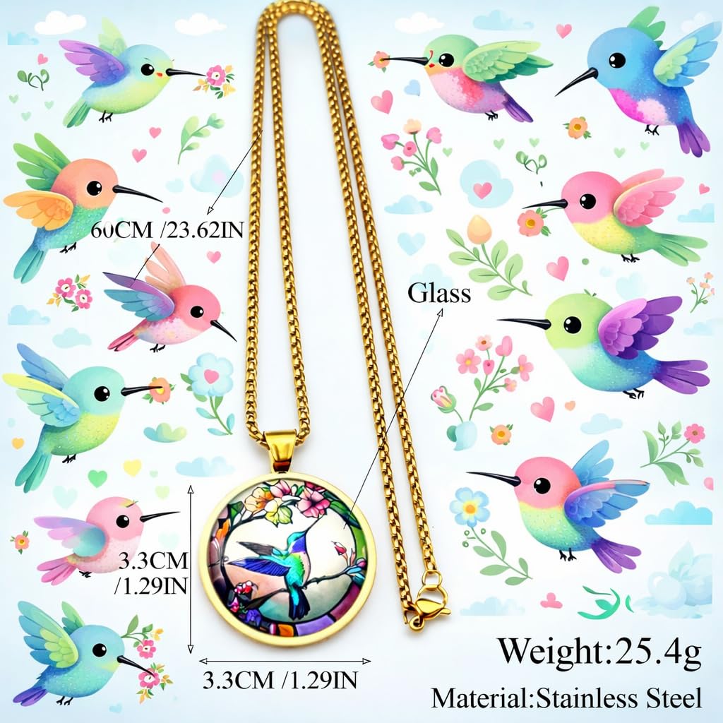 SUPAC Stunning Hummingbird Pendant Necklace - Two Humming Birds Searching for Flower - Fashionable Alloy Jewelry with Delicate Details - Birthday, Party, Gift Idea for Her