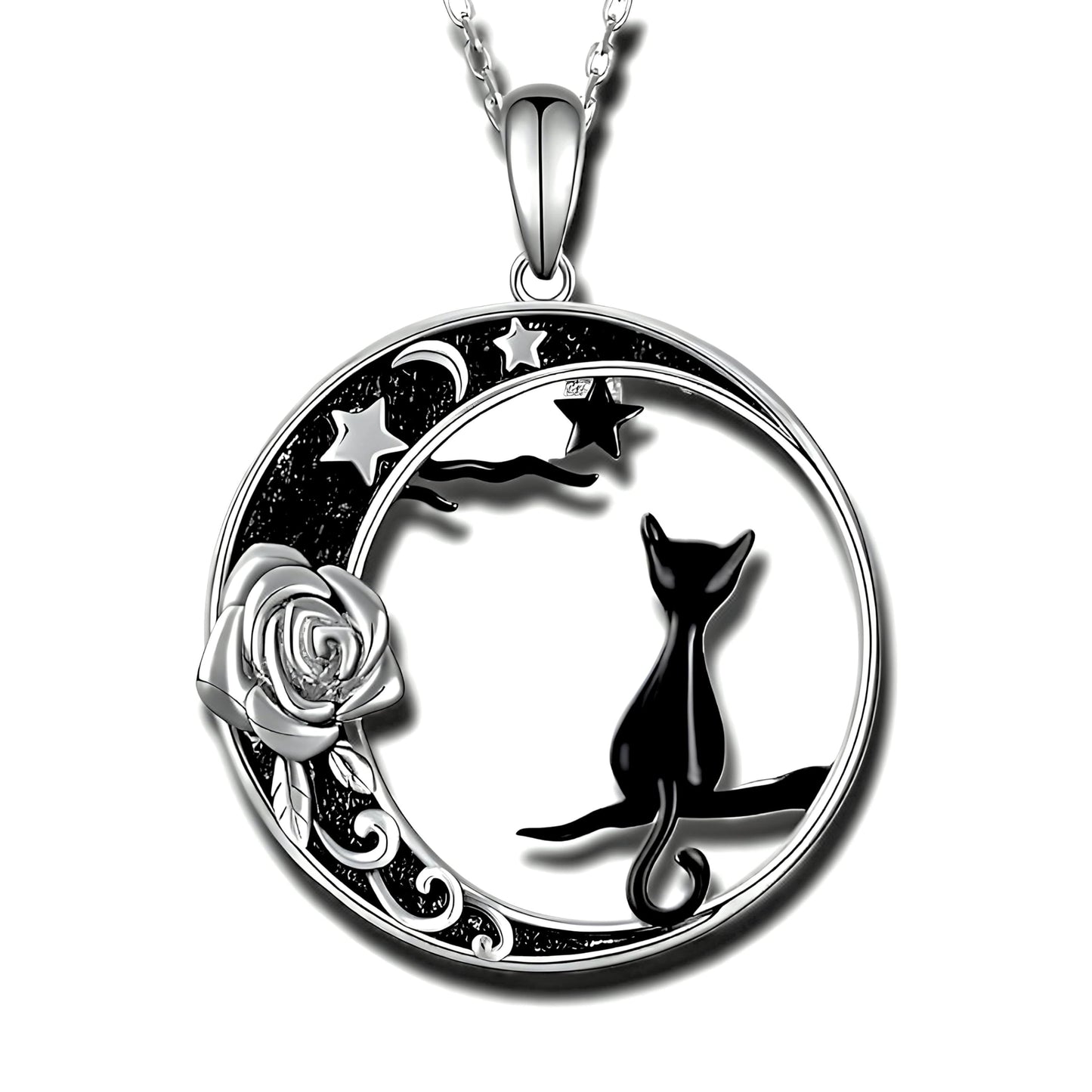 SUPAC Cute Heart Necklace, With Black Cat - Charming Cat Heart in Rose Gold - Stylish Gift for Women & Party Accessory