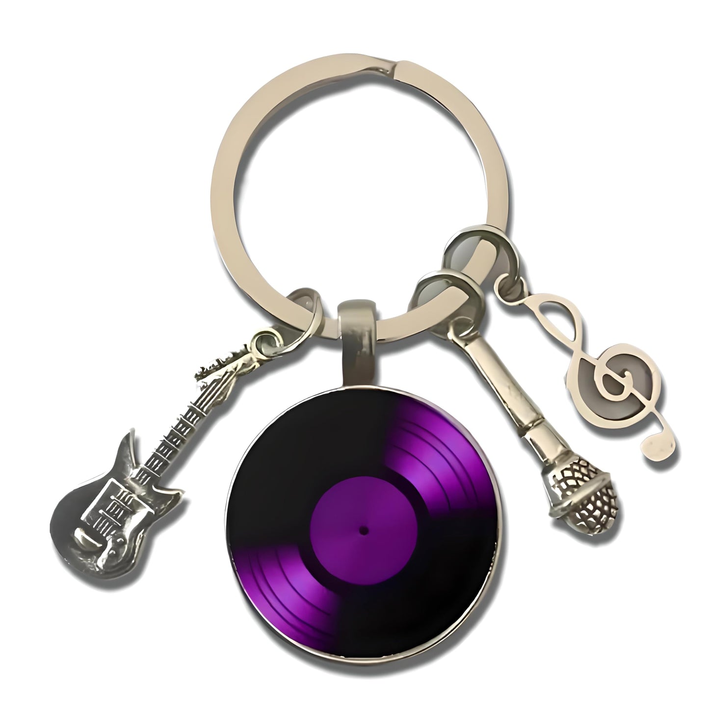 SUPAC Music Lover Keychain with Vinyl Record, Guitar, Microphone and Musical Note Charms, Music Gifts, 5 Color Options