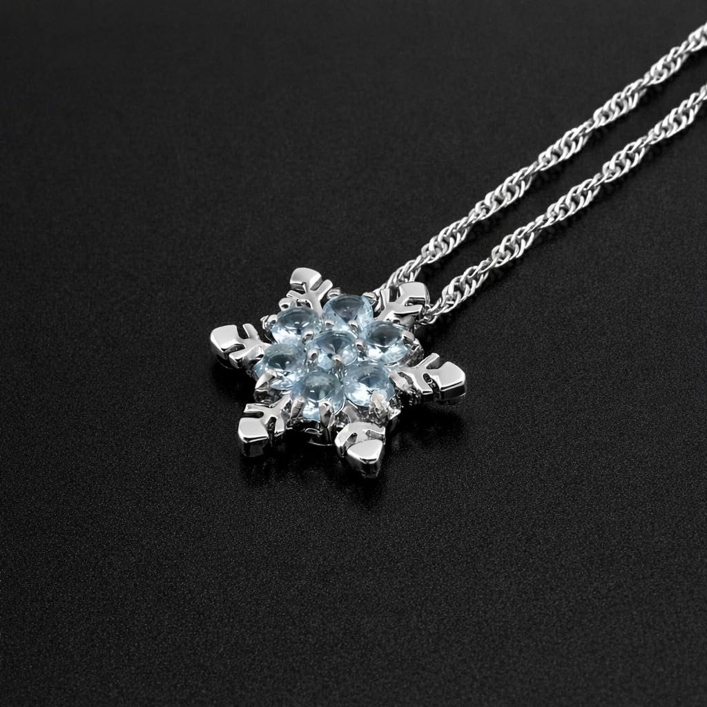 SUPAC Romantic Unique Elegant Blue Crystal Snowflake Flower Pendant Necklace Jewelry Gift- Christmas or Brithday Gift