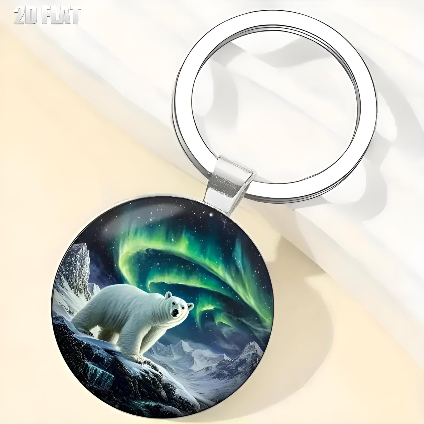 SUPAC 1pc Unique Bear With Forest Background Shaped Metal Keychain - Fashionable Circular Animal Keyring for Men and Friends