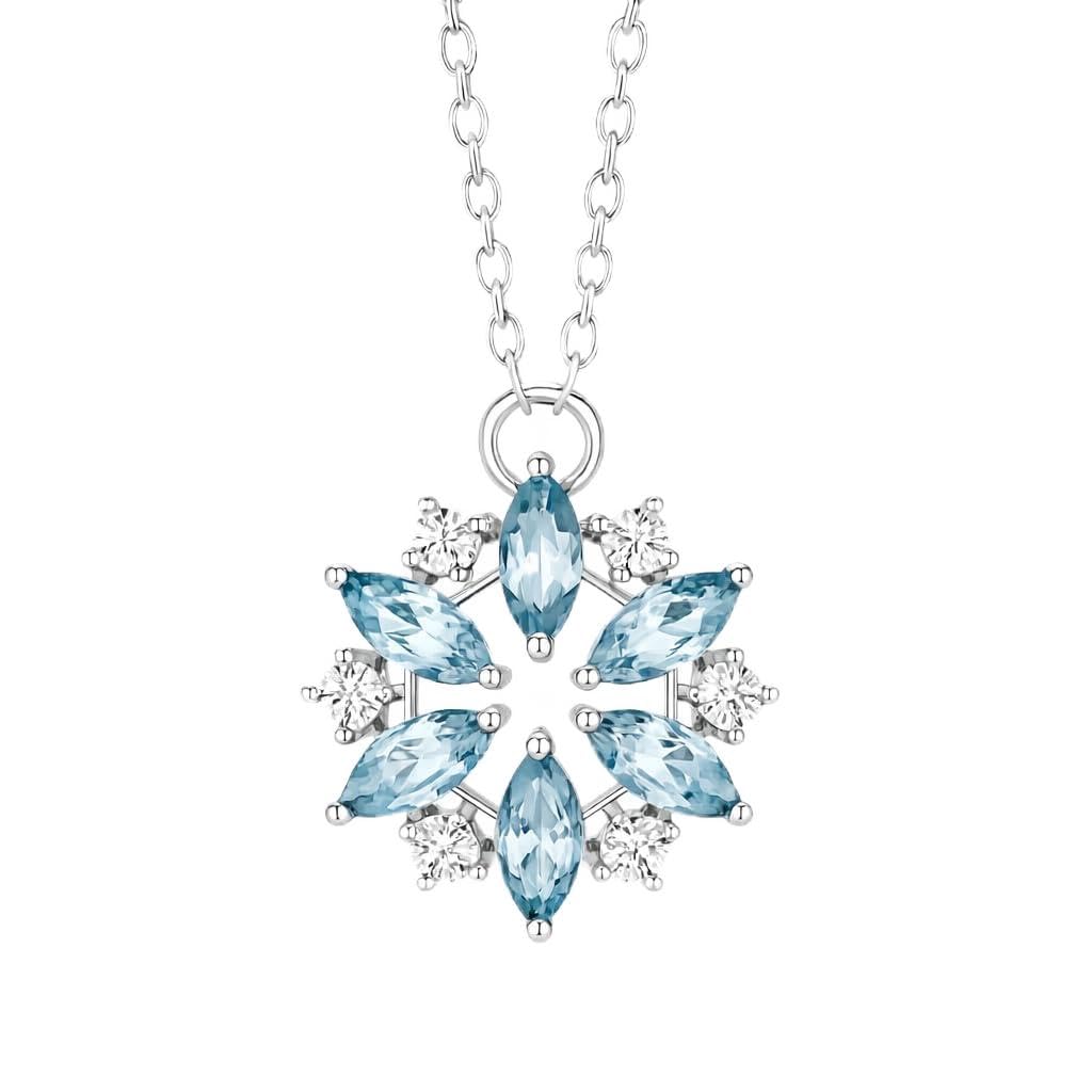 SUPAC Glitter Sky Blue Rhinestone Snowflake Pendant Necklace, Niche Design, Casual Wear, Christmas Gift