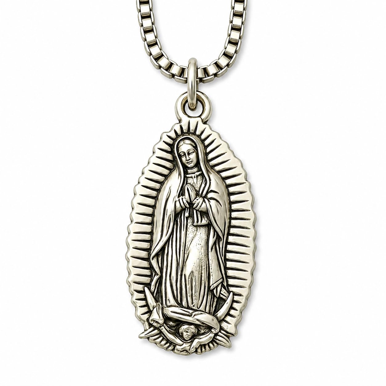 SUPAC Silver Virgin Mary Our Lady of Guadalupe Pendant Necklace, Perfectly Suited for Men and Women, Infusing Style with Spiritual Splendor - Stainless Steel Chain - Christmas or Birthday Gift