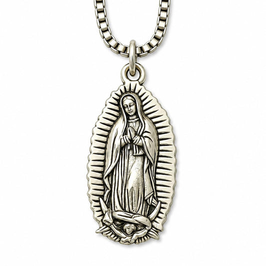 SUPAC Silver Virgin Mary Our Lady of Guadalupe Pendant Necklace, Perfectly Suited for Men and Women, Infusing Style with Spiritual Splendor - Stainless Steel Chain - Christmas or Birthday Gift
