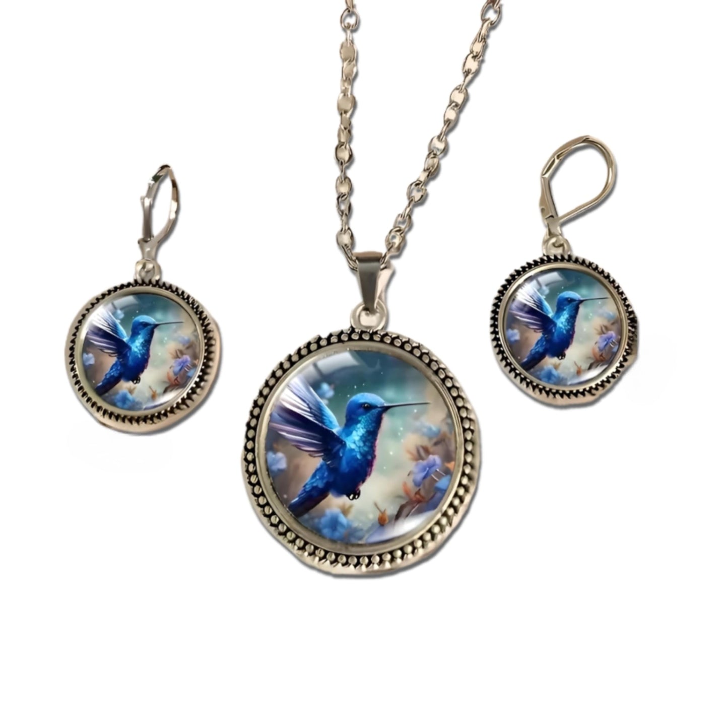 SUPAC Stunning Hummingbird Pendant Necklace - Two Humming Birds Searching for Flower - Fashionable Alloy Jewelry with Delicate Details - Birthday, Party, Gift Idea for Her