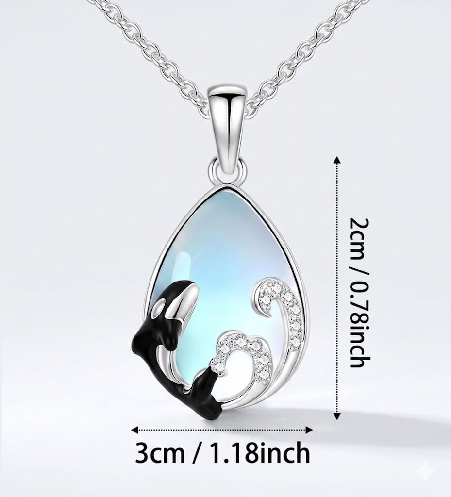 SUPAC Stainless Steel Silver Killer Whale Orca Whale Pendant Necklace, Black and Silver, Shamu Gift