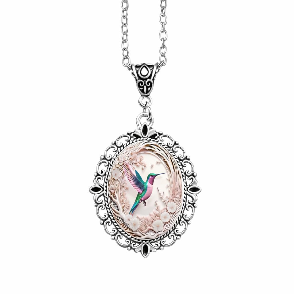 SUPAC Stunning Hummingbird Pendant Necklace - Two Humming Birds Searching for Flower - Fashionable Alloy Jewelry with Delicate Details - Birthday, Party, Gift Idea for Her