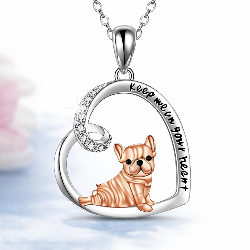 SUPAC Dog Breeds Necklace, German Shepherd, Labrador Retriever, Heart Pendant Necklace, Black and Gold, Crystal Paw Print Design, Dog Lovers Gift