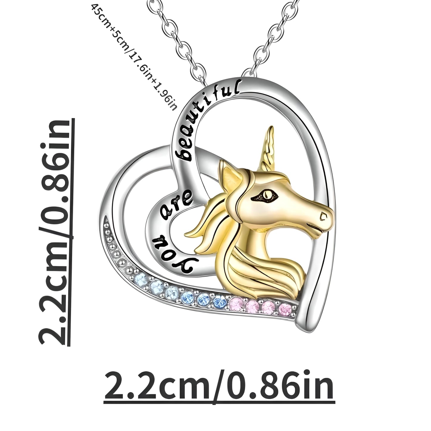 SUPAC Gold Unicorn Festive Heart-Shaped Necklace- 'you are beautiful' Charming Gift for Unicorn Lovers