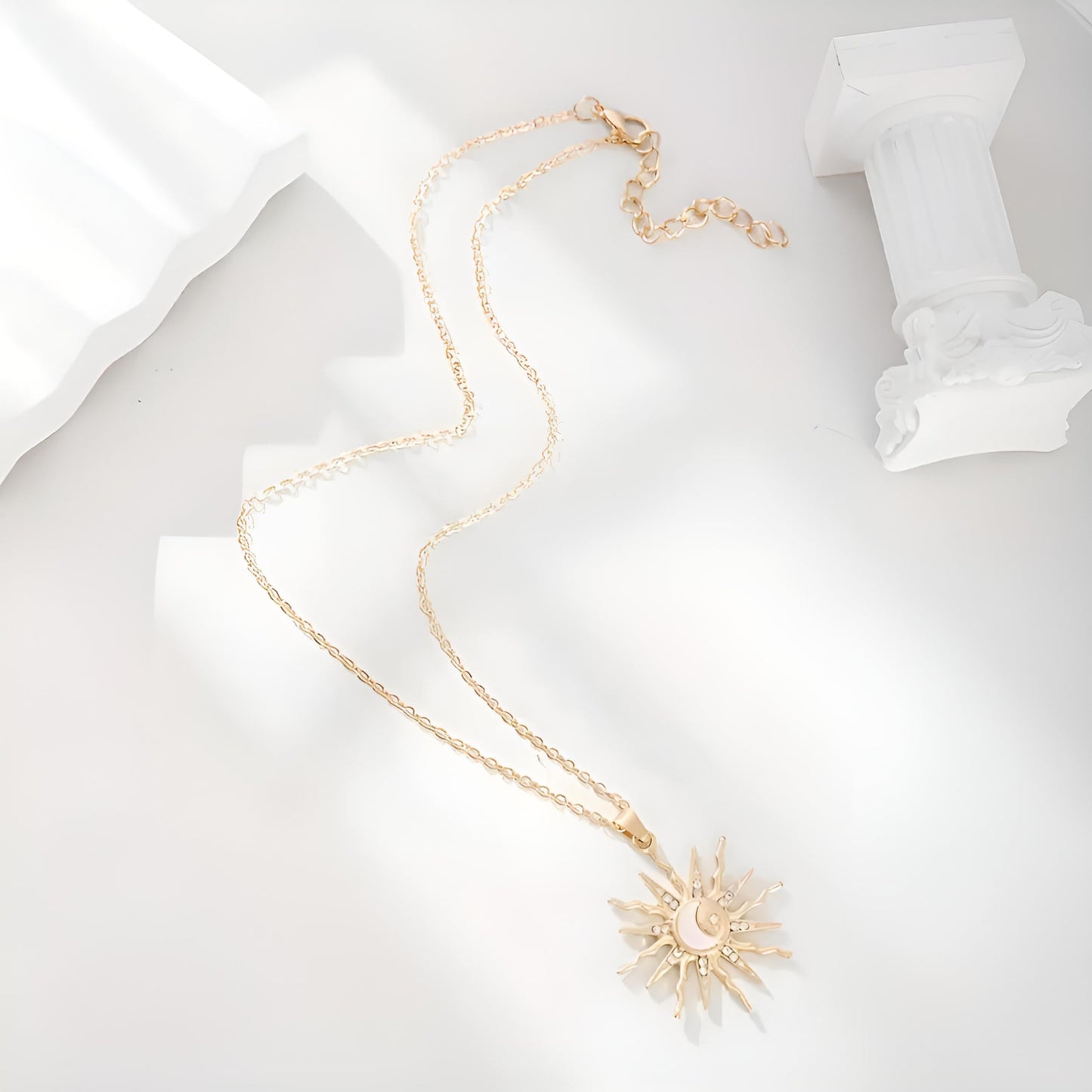 Sun and Moon Celestial Pendant Necklace, 18 Inch Gold Chain, 1.18 Inch Charm