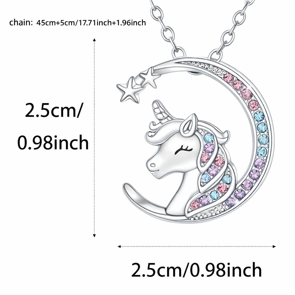 SUPAC Unicorn Crystal Jewelry Set, Moon Necklace, Earrings, Ring and Bracelet, Silver - Unicorn Jewerly Gift