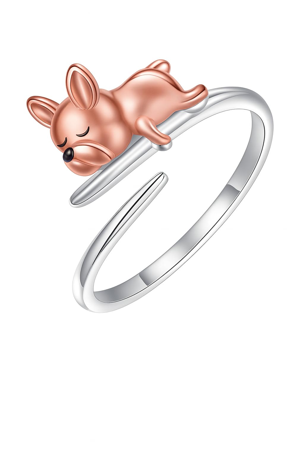 SUPAC German Shepherd, Yorkie, Pug Dog Paw Adjustable Ring, Sterling Silver, Paw Print Design with Crystal Accents - Christmas, Birthday, or Party Ring