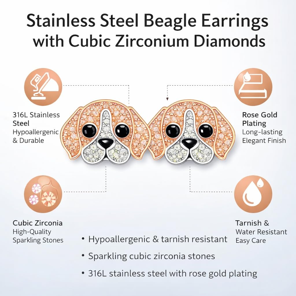 Dog Lovers' Earrings, Different Dog Breed Stud Earrings with Crystals, Rose Gold and Silver Tone - Party, Birthday, or Christmas Gift