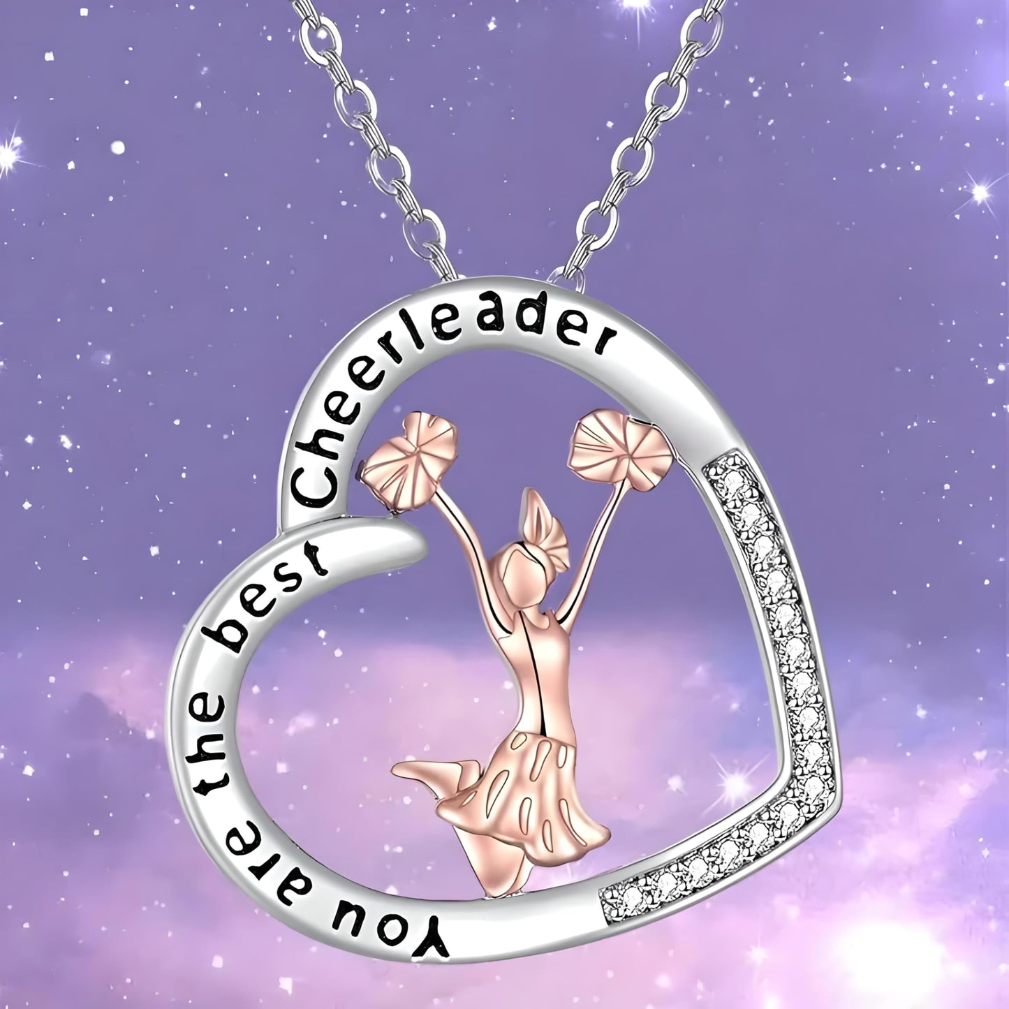 Sports Heart Necklace, 9 Different Sport Options: Basketball, Jumping Cheerleader, Gymnast, Softball, Volleyball, Ballet Ballerina, Runner, Sports Accessories Birthday Gift- Simulated Rainbow Diamonds, Christmas, Birthday or Party Gift