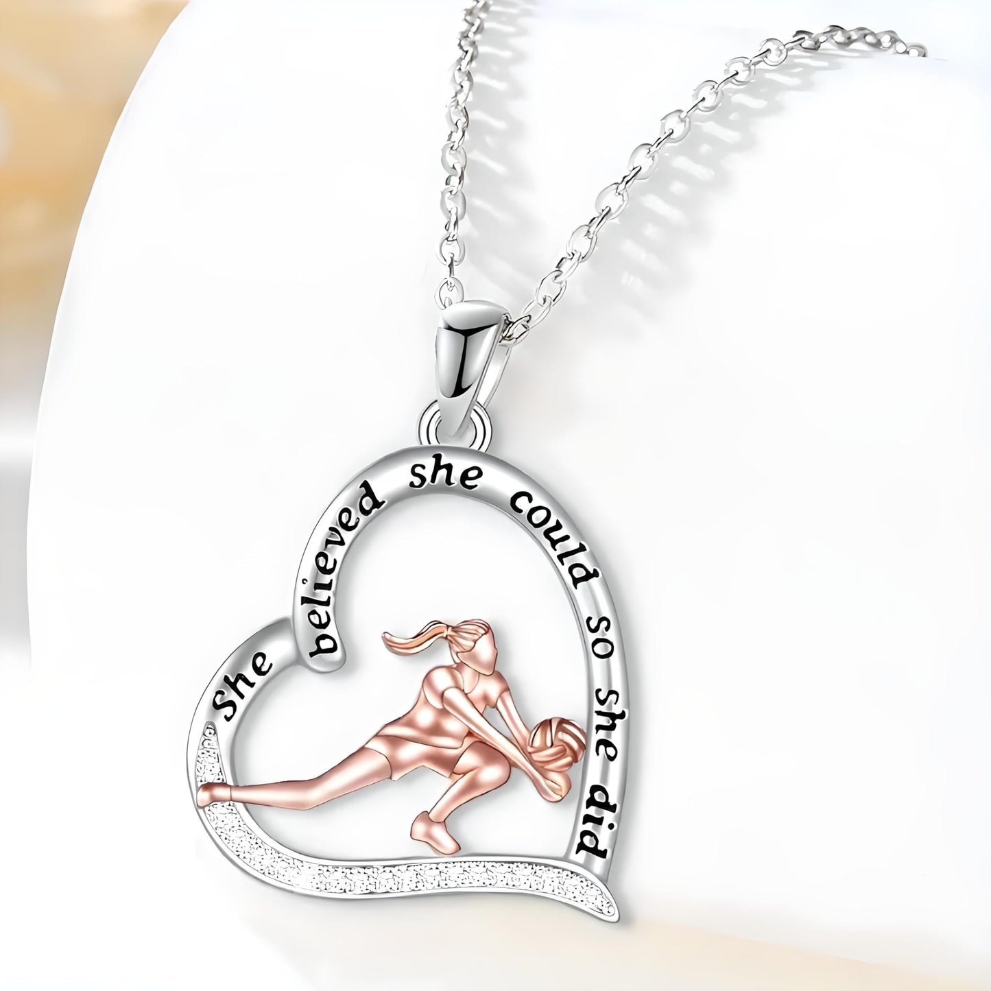 Sports Heart Necklace, 9 Different Sport Options: Basketball, Jumping Cheerleader, Gymnast, Softball, Volleyball, Ballet Ballerina, Runner, Sports Accessories Birthday Gift- Simulated Rainbow Diamonds, Christmas, Birthday or Party Gift